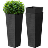Devoko 24" Tall Planters for Outdoor Plants Set of 2, Woven-Textured Outdoor Plant Pots for Patio, Front Porch