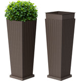 Vineego 24" Tall Planters for Outdoor Plants Set of 2, Woven-Textured Outdoor Plant Pots for Patio, Front Porch
