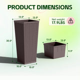Devoko 2 Pack 24" Tall Outdoor Plastic Planters with Removable Inner Pots, UV Resistant Faux Wicker Rattan Patio Planters, Large Tapered Design for Balcony Garden Living Room, Black