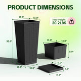 Devoko 2 Pack 24" Tall Outdoor Plastic Planters with Removable Inner Pots, UV Resistant Faux Wicker Rattan Patio Planters, Large Tapered Design for Balcony Garden Living Room, Black