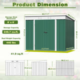 Devoko 8'x6' Patio Metal Storage Shed with Lockable Door,Outdoor Steel Tool Storage Shed for Backyard and Garden