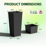 Devoko 2 Pack 24" Tall Outdoor Plastic Planters with Removable Inner Pots, UV Resistant Faux Wicker Rattan Patio Planters, Large Tapered Design for Balcony Garden Living Room, Black