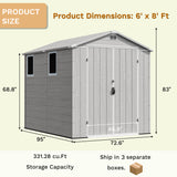 Devoko 6x8 FT Resin Outdoor Storage Shed with Floor, Outside Large Sheds Plastic Waterproof Tool Storage Shed with Window and with Lockable Door for Garden, Backyard, Patio, Lawn, Light Gray