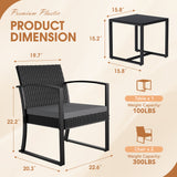 Devoko 3 Pieces Outdoor Plastic Bistro Set Patio Conversation Set with Cushion and Table, Black