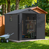 Devoko 6x6 FT Resin Storage Shed with Floor, Outdoor Plastic Sheds Waterproof Tool Outside Shed with Window and Lockable Door for Backyard, Garden, Patio, Lawn, Dark Gray
