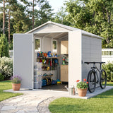 Devoko 6x8 FT Resin Outdoor Storage Shed with Floor, Outside Large Sheds Plastic Waterproof Tool Storage Shed with Window and with Lockable Door for Garden, Backyard, Patio, Lawn, Light Gray