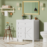 Devoko 30'' Bathroom Vanity with Resin Sink, Wood Bathroom Vanity Basin Cabinet with Storage Drawers & Shelves