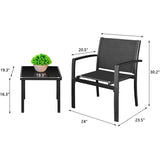 Vineego 3 Pieces Patio Furniture Set Textilene Bistro Set Outdoor Conversation Set Modern Porch Furniture Lawn Chairs with Coffee Table, Black