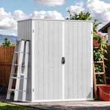 Devoko 5x3 FT Resin Outdoor Storage Cabinet, Plastic Shed with Floor Small Vertical Waterproof Tool Shed with Lockable Door for Garden Backyard Patio Lawn, Light Gray