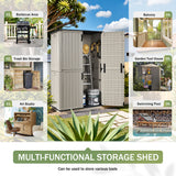 Devoko Resin Outdoor Storage Shed, With Stable Floor and Lockable Door, All-Weather Storage Shed, White