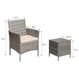 Devoko 3 Pieces Patio Furniture Set Outdoor Conversation Set Wicker Bistro Chairs Set of 2 with Coffee Table for Porch Backyard Balcony, Gray/Beige