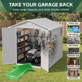 Devoko 6 x 4 FT Resin Shed with Floor, Plastic Outdoor Storage with Window, Outside Garden Sheds with Lockable Door, Waterproof Utility Tool Shed for Backyard Patio Lawn, Light Gray