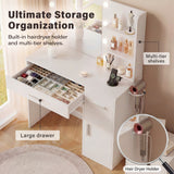 Vineego Makeup Vanity Desk with Mirror, Vanity Set with Charging Outlets and LED Lights, Vanity Table with Storage Shelves Drawers and Cabinet for Bedroom Dressing Room