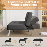 Devoko Futon Sofa Bed Folding Leather Modern Couch with 2 Cup Holders,Removable Armrests,Black
