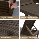 Devoko Outdoor Chaise Lounge Chair Set of 2 for Outside Pool Patio, Adjustable Waterproof Easy Assembly Chaise Lounge Outdoor (Deep Brown, Set of 2)