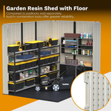 Devoko Plastic Outdoor Storage Shed with Floor, 8x6 FT Resin Tool Garden Shed with DIY Window and Lockable Door, Outside Kick-it Shed for Patio,Garden, Backyard, Lawn, Beige