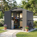 Devoko 6x8 FT Resin Outdoor Storage Shed with Floor, Outside Large Sheds Plastic Waterproof Tool Storage Shed with Window and with Lockable Door for Garden, Backyard, Patio, Lawn, Dark Gray