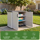 Devoko 26 Cu Ft Resin Outdoor Storage Cabinet with Shelves, Horizontal Shed Waterproof Patio Storage Shed with 2 Lockable Doors Easy to Assemble for Backyards Pools Gardens, White, Include 2 Shelves