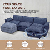 Devoko 119" 3-Seat Modular Sectional Sofa, L-Shaped Cloud Couch with Movable Ottoman for Living Room, Upholstered Sofa