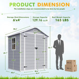 Devoko 6 x 4 FT Resin Outdoor Storage Shed with Floor, Plastic Tool Shed | Waterproof Outdoor Garden Shed with Window and Lockable Door for Patios, Backyards, and Poolside Areas, Light Gray