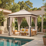 Vineego 8×8 ft Outdoor Pop Up Gazebo with Mosquito Netting，Double Roof Gazebo with Double Curtains for Backyard, Garden and Patio