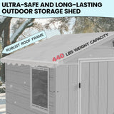 Devoko 6 x 4 FT Resin Shed with Floor, Plastic Outdoor Storage with Window, Outside Garden Sheds with Lockable Door, Waterproof Utility Tool Shed for Backyard Patio Lawn, Light Gray