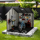 Devoko 10x8 FT Resin Storage Shed with Floor, Large Outdoor Plastic Sheds Outside Garden Shed with Lockable Door & Windows, Multipurpose Tool Storage Shed for Patio Lawn Backyard, Beige