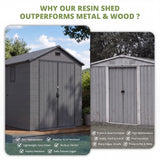 Devoko 6X8 FT Resin Outdoor Storage Shed with Floor, Dark Gray, Plastic Tool Sheds with Window and Lockable Door, Weather-Resistant Garden Shed, Easy Assembly for Backyard, Patio, Lawn