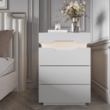 Devoko Nightstand with Charging Station, Side Table with LED Lights, Bedside Table with Plug Outlets, 2 USB Ports, Bedside Tables with 3 Drawers and Top Storage Space, 20 RGB Colors Lighting, White