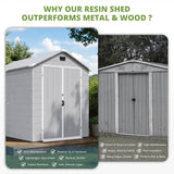Devoko 6X8 FT Resin Outdoor Storage Shed with Floor, Light Grey, Plastic Tool Sheds with Window and Lockable Door, Weather-Resistant Garden Shed, Easy Assembly for Backyard, Patio, Lawn