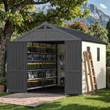 Devoko Plastic Outdoor Storage Shed with Floor, 8x6 FT Resin Tool Garden Shed with DIY Window and Lockable Door, Outside Kick-it Shed for Patio,Garden, Backyard, Lawn, Beige