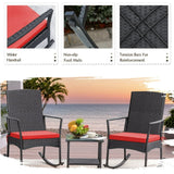 Devoko 3pcs Patio Rattan Rocking Chair Set with Cushion and a Table, Outdoor Porch and Garden Furniture Set