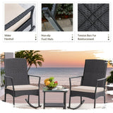 Devoko 3pcs Patio Rattan Rocking Chair Set with Cushion and a Table, Outdoor Porch and Garden Furniture Set