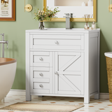 Devoko 30'' Bathroom Vanity with Resin Sink, Wood Bathroom Vanity Basin Cabinet with Storage Drawers & Shelves