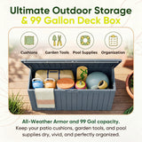 Devoko 99 Gallon Deck Box, Outdoor Storage Container with Lockable Lid, Waterproof Resin Storage Bin for Patio Cushions, Garden Tools & Pool Supplies