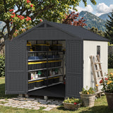 Devoko 8x10 FT Resin Storage Shed with Floor, Outdoor Plastic Garden Sheds Tool Outside Sheds with DIY Window and Lockable Door, Kick-it Shed for Patio, Backyard, Lawn, Beige