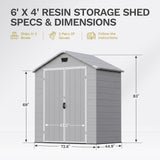 Devoko 6X4 FT Plastic Outdoor Storage Shed with Floor, Light Grey, Resin Tool Sheds with Lockable Door and Window, Weather-Resistant Garden Shed, Easy Assembly for Backyard, Patio, Lawn