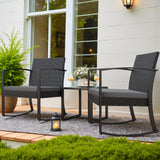 Vineego 3 Pieces Patio Furniture Set, Rocking Chairs with Coffee Table Set, Outdoor Wicker Bistro Set for Garden