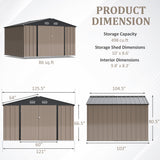 Devoko 10'x10' Patio Metal Storage Shed Outdoor Storage Shed with Lockable Door Tool Storage Shed for Backyard,Brown