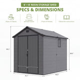 Devoko 6X8 FT Resin Outdoor Storage Shed with Floor, Dark Gray, Plastic Tool Sheds with Window and Lockable Door, Weather-Resistant Garden Shed, Easy Assembly for Backyard, Patio, Lawn