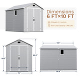 Devoko 6X10 FT Plastic Outdoor Storage Shed with Floor, Light Grey, Resin Tool Sheds with Lockable Door and Window, Weather-Resistant Garden Shed, Easy Assembly for Backyard, Patio, Lawn