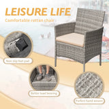 Devoko 3 Pieces Patio Furniture Set Outdoor Conversation Set Wicker Bistro Chairs Set of 2 with Coffee Table for Porch Backyard Balcony, Gray/Beige