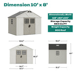 Devoko 10x8 FT Resin Storage Shed with Floor, Large Outdoor Plastic Sheds Outside Garden Shed with Lockable Door & Windows, Multipurpose Tool Storage Shed for Patio Lawn Backyard, Beige