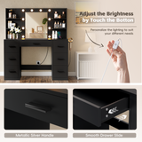 Devoko Vanity Desk with Adjustable Lighted Mirror, Vanity Table Set with Drawers & Storage Shelves, Makeup Vanity for Bedroom Dressing Room