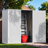 Devoko 5x3 FT Resin Outdoor Storage Cabinet, Plastic Shed with Floor Small Vertical Waterproof Tool Shed with Lockable Door for Garden Backyard Patio Lawn, Light Gray