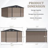 Devoko 10'x10' Patio Metal Storage Shed Outdoor Storage Shed with Lockable Door Tool Storage Shed for Backyard,Brown