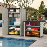 Devoko 26 Cu Ft Resin Outdoor Storage Cabinet, Plastic Horizontal Shed Resin Storage Shed with Lockable Door, Water-Resistant Backyard Storage Box for Garden Patio, Beige, Shelf Not Included