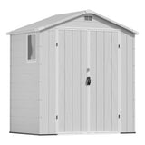 Devoko 6 x 4 FT Resin Shed with Floor, Plastic Outdoor Storage with Window, Outside Garden Sheds with Lockable Door, Waterproof Utility Tool Shed for Backyard Patio Lawn, Light Gray