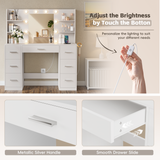 Devoko Vanity Desk with Adjustable Lighted Mirror, Vanity Table Set with Drawers & Storage Shelves, Makeup Vanity for Bedroom Dressing Room