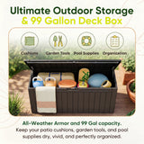 Devoko 99 Gallon Deck Box, Outdoor Storage Container with Lockable Lid, Waterproof Resin Storage Bin for Patio Cushions, Garden Tools & Pool Supplies